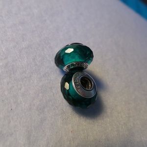 1 Pandora Teal Faceted Murano Glass Charm 791606